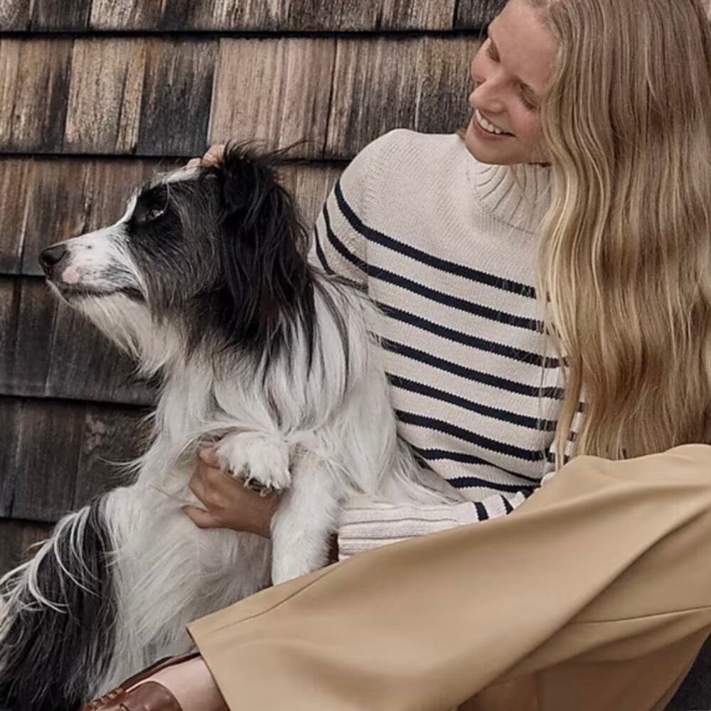 J.CREW Cotton Turtleneck Sweater in Stripe Ivory White & Black Oversized XS NEW - Picture 5 of 14